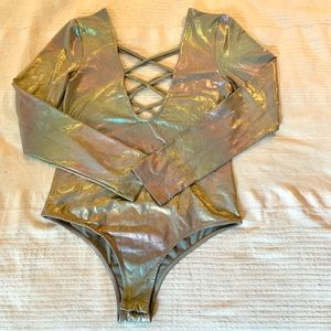 Glamorous iridescent raver bodysuit